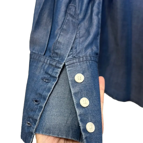 MICHAEL Michael Kors Blue Band Collar Cuffed Sleeve Blouse - Picture 4 of 6